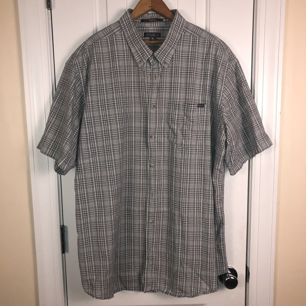 Eddie Bauer Mens Button Down 2XL Tall Green Plaid Classic Fit 100% Cotton Casual